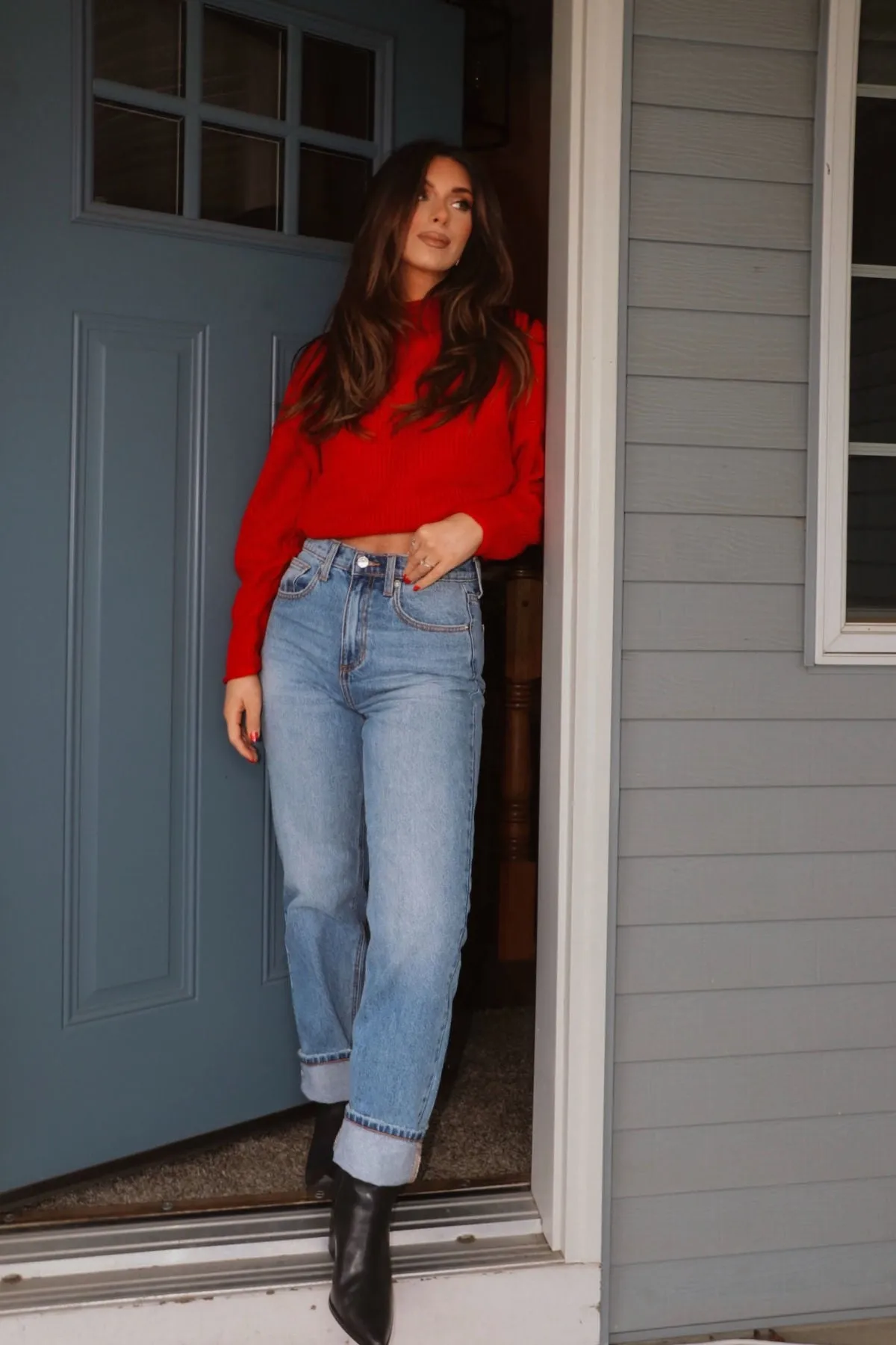 Winter Wonderland Red Mock Neck Sweater